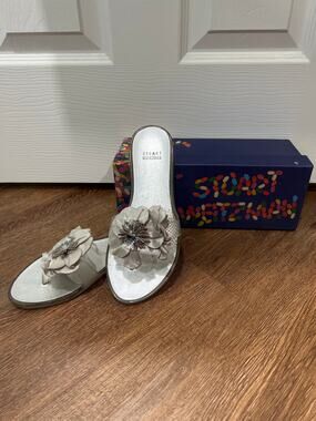 Stuart Weitzman Bloom Silver BigRose Slide Jelly Sandals Women's 7